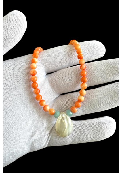 6 mm Pembe Mercan - Amazonit & Doğaltaşlı 925 Ayar Gümüş Malzemeli Kadın Kolye fırsatları