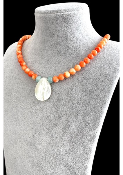 6 mm Pembe Mercan - Amazonit & Doğaltaşlı 925 Ayar Gümüş Malzemeli Kadın Kolye indirimleri