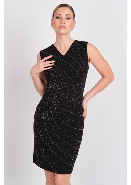 Kadın Taş Işlemeli Simli Kolsuz Elbise 5942 Siyah fiyatları