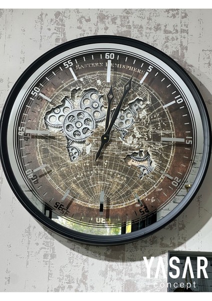 Globetime Dünya Haritalı Metal Çarklı Duvar Saati 60 cm