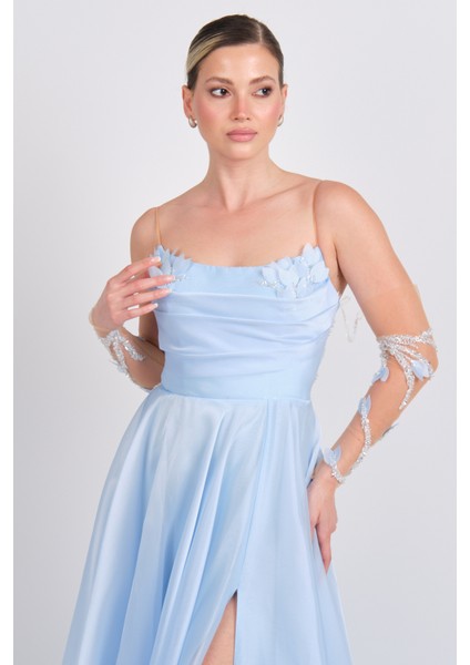 Kadın Ip Askılı Derin Yırtmaçlı Uzun Abiye Elbise 0482 Bebe Mavisi fiyatları