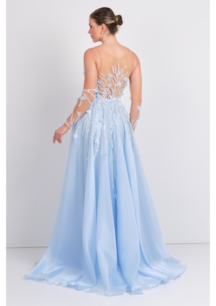 Kadın Ip Askılı Derin Yırtmaçlı Uzun Abiye Elbise 0482 Bebe Mavisi fırsatları