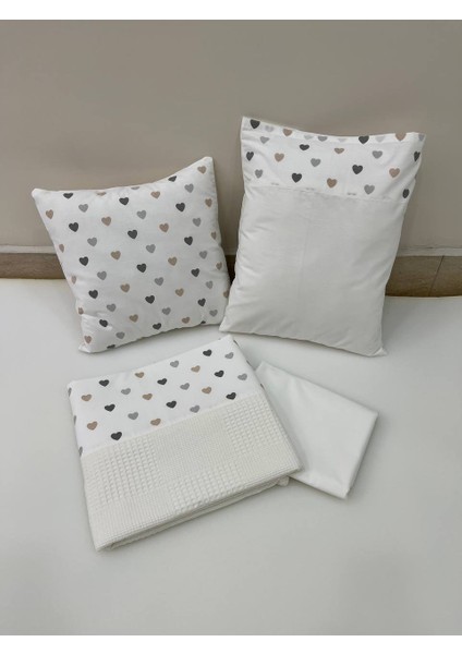 Krem Çocuk Çok Amaçlı Poplin , pikeli ve Ponponlu Nevresim Takımı 6'lı Set