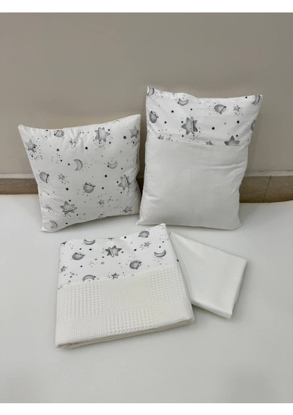 Krem Çocuk Çok Amaçlı Poplin , pikeli ve Ponponlu Nevresim Takımı 6'lı Set