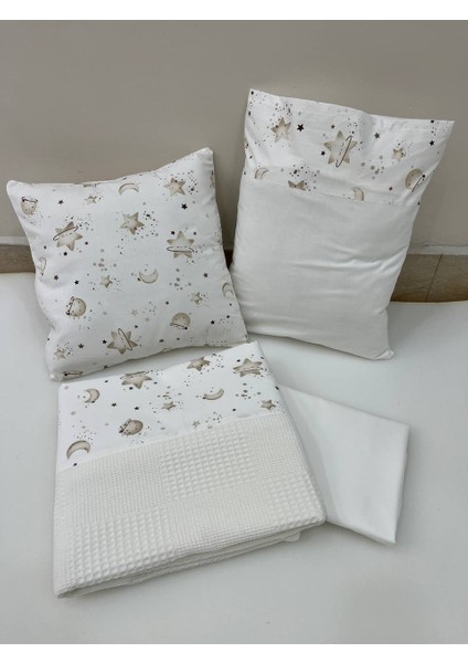 Krem Çocuk Çok Amaçlı Poplin , pikeli ve Ponponlu Nevresim Takımı 6'lı Set