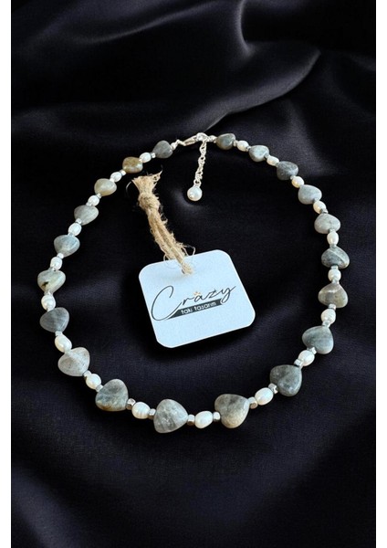 Labradorit-Hakiki Inci & Hematit Doğaltaşlı 925 Ayar Gümüş Malzemeli Kadın Kolye