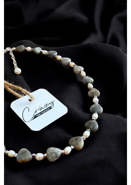 Labradorit-Hakiki Inci & Hematit Doğaltaşlı 925 Ayar Gümüş Malzemeli Kadın Kolye modelleri