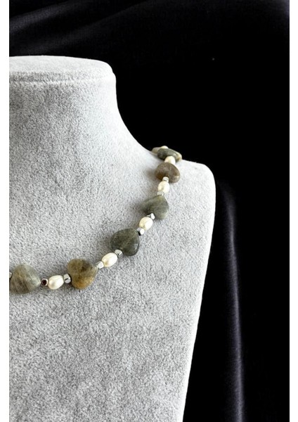 Labradorit-Hakiki Inci & Hematit Doğaltaşlı 925 Ayar Gümüş Malzemeli Kadın Kolye fırsatları