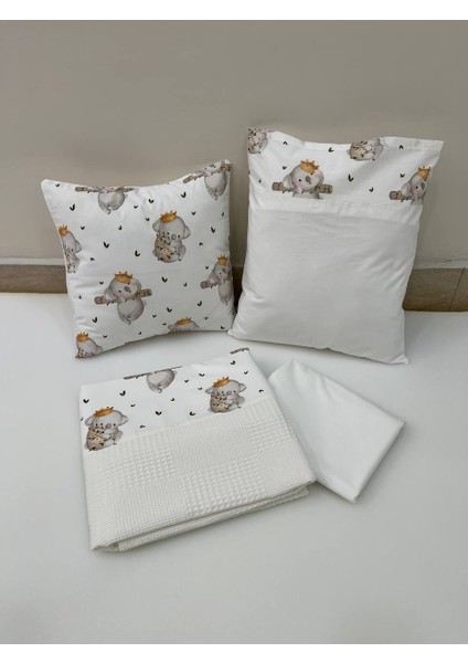 Krem Çocuk Çok Amaçlı Poplin , pikeli ve Ponponlu Nevresim Takımı 6'lı Set