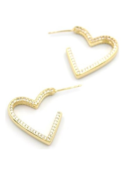 Taşlı Kalp Küpe - 14K Altın fiyatları