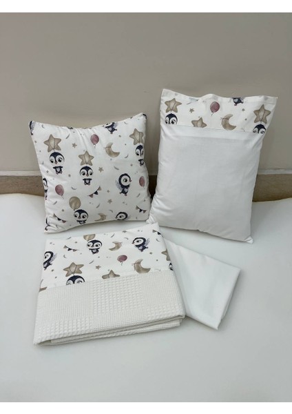 Krem Çocuk Çok Amaçlı Poplin , pikeli ve Ponponlu Nevresim Takımı 6'lı Set