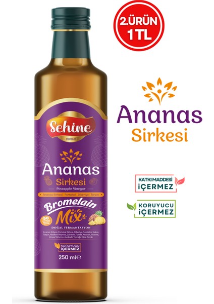 Ananas Sirkesi, Bromelain Mix, Doğal Fermantasyon 250 ml