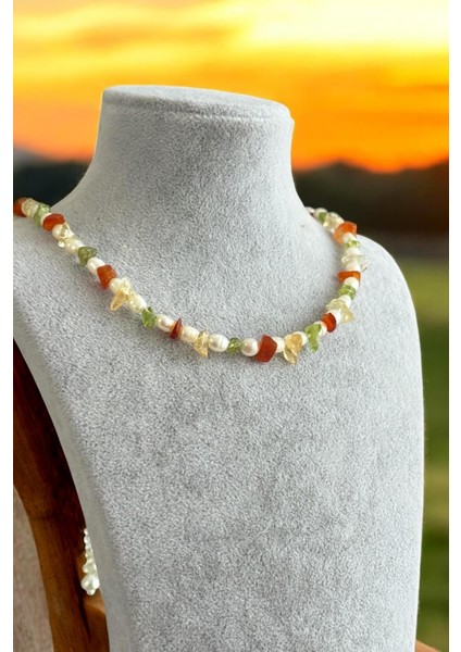 Hakiki Kültür Incisi-Akik-Sitrin & Peridot Doğaltaşlı 925 Ayar Gümüş Malzemeli Kadın Kolye fırsatları