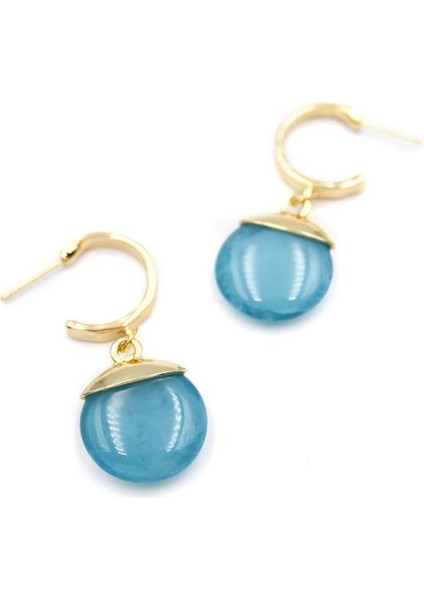 Taşlı Halkalı Küpe - Turkuaz fiyatları