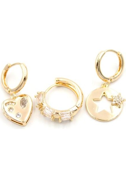 3'lü Kalp Yıldız Küpe - Altın fiyatları