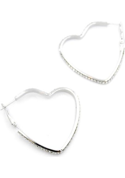 Taşlı Kalp Halka Küpe - Gümüş fiyatları