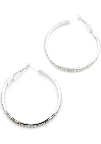 Taşlı Halka Küpe - Gümüş