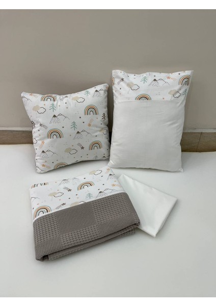 Kahverengi Çocuk Çok Amaçlı Poplin , pikeli ve Ponponlu Nevresim Takımı 6'lı Set