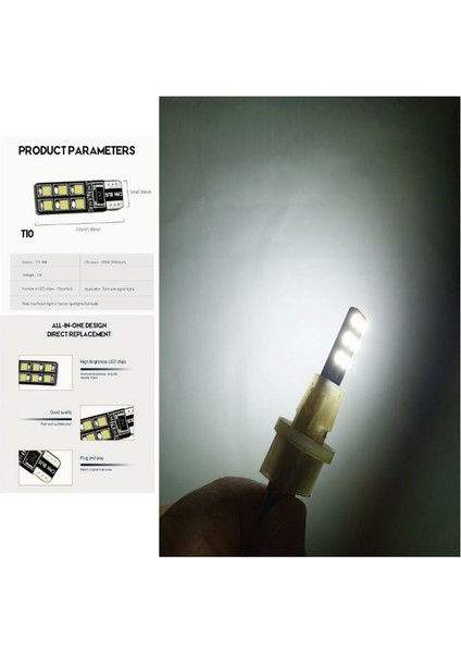 ( 2 x Adet ) 1 Takım Wındows LED T10 Dipsiz Ampul Beyaz (Dipsiz LED T10 Whıte)