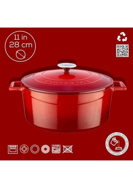 Metal Döküm Yuvarlak Tencere, 28 Cm, Kırmızı fiyatları