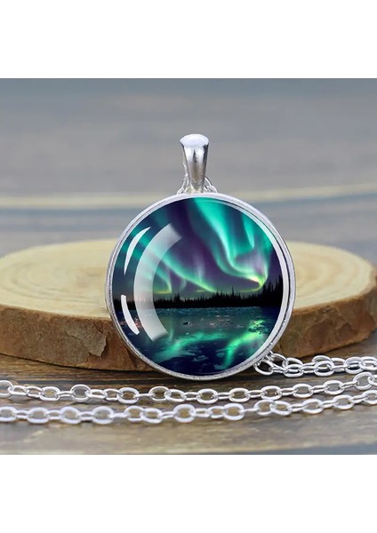 Kuzey Işıkları Aurora Borealis Cam Kolye, Moda Çinko Alaşımlı Takı, Kadınlar ve Unisex Romantik Astronomi Hediyesi