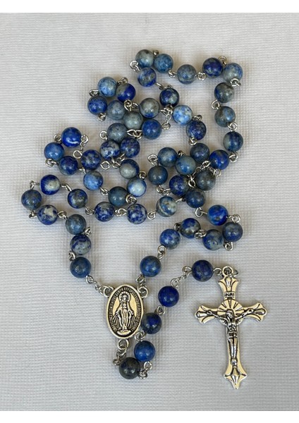 6mm Lapis Lazuli Taşı Katolik Hristiyan Rosary Tesbih /haç Kolye