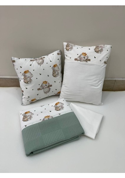 Yeşil Çocuk Çok Amaçlı Poplin , pikeli ve Ponponlu Nevresim Takımı 6'lı Set