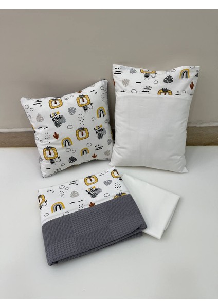 Gri Çocuk Çok Amaçlı Poplin ,pikeli ve Ponponlu Nevresim Takımı 6'lı Set