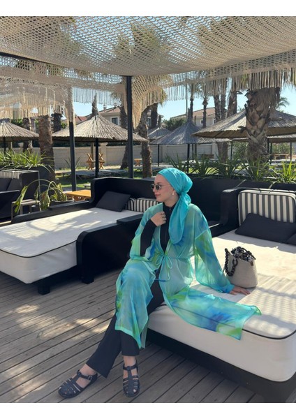 Turkuaz Yeşil Batik Renklerde Yazlık, Plaj, Günlük Kimono Kaftan Pareo fiyatları