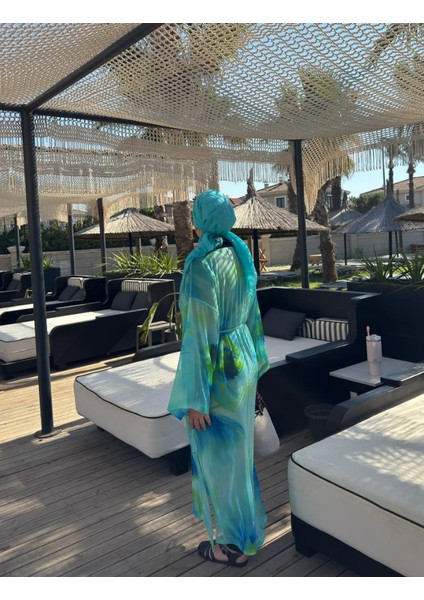 Turkuaz Yeşil Batik Renklerde Yazlık, Plaj, Günlük Kimono Kaftan Pareo modelleri