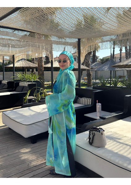 Turkuaz Yeşil Batik Renklerde Yazlık, Plaj, Günlük Kimono Kaftan Pareo fırsatları