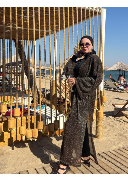 Qymos Prıve Davet Kimono I Metalik Simli Bronz & Gümüş Parıltılı Şıklığınıza Şıklık Katacak Kaftan fiyatları