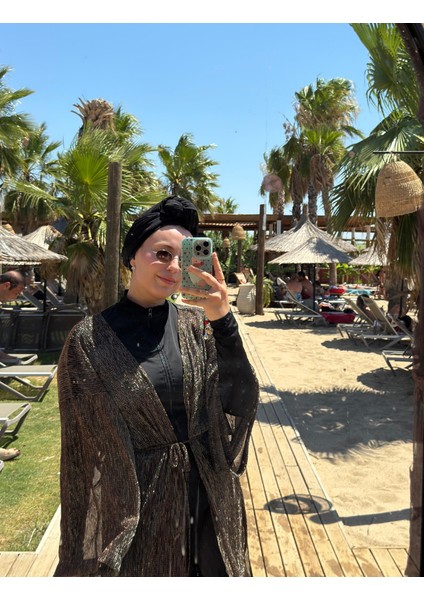 Qymos Prıve Davet Kimono I Metalik Simli Bronz & Gümüş Parıltılı Şıklığınıza Şıklık Katacak Kaftan
