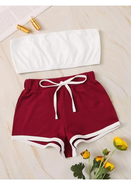 Baby Girl Bordo Şort Takımı