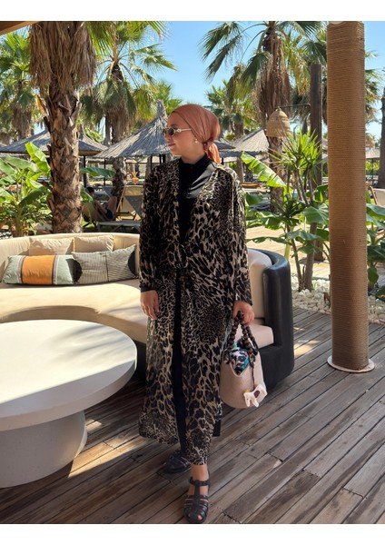 Qymos Prıve Leopar Desenli Yazlık Kimono - Plaj Günlük Şık ve Uçuşan Kimono Kaftan Pareo modelleri
