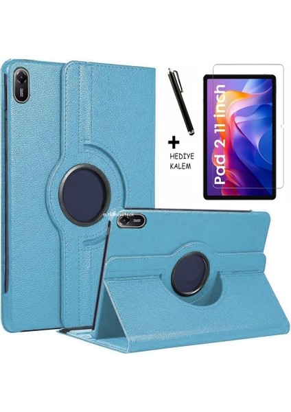 Xiaomi Redmi Pad 2 11 Inç 2025 Tablet Kılıf 360 Döner Deri Standlı Kapak Ekran Koruyucu ve Kalem Set