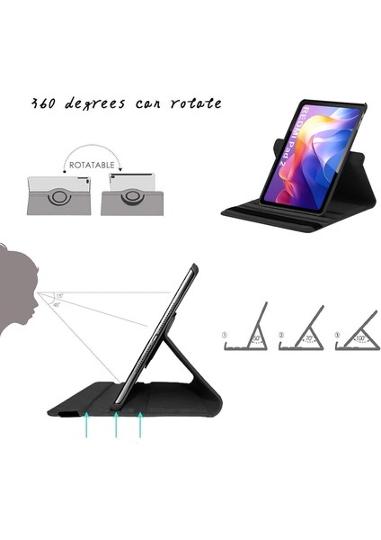 Xiaomi Redmi Pad 2 11 Inç 2025 Tablet Kılıf 360 Döner Deri Standlı Kapak Ekran Koruyucu ve Kalem Set modelleri