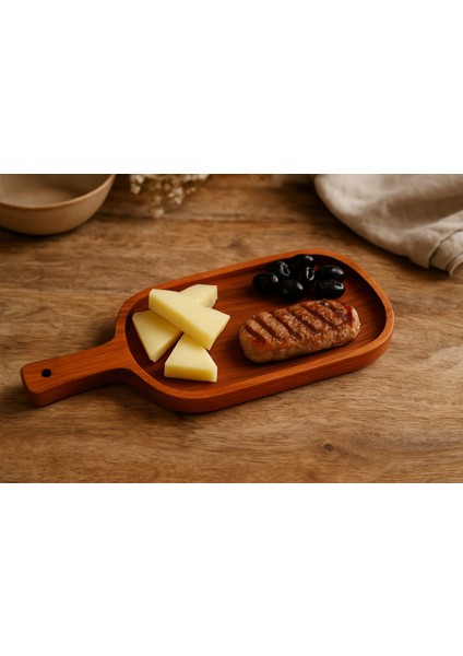 Oval Saplı Ahşap Sunum Tabağı 12X35 cm