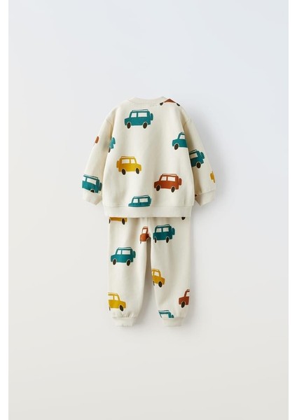 Erkek Çocuk Pamuklu Araba Desenli Sweatshirt ve Eşofman Altı Alt-Üst Takım - Günlük Takım modelleri