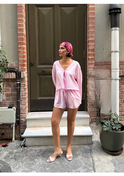 Çilek Keten Şortlu Takım modelleri