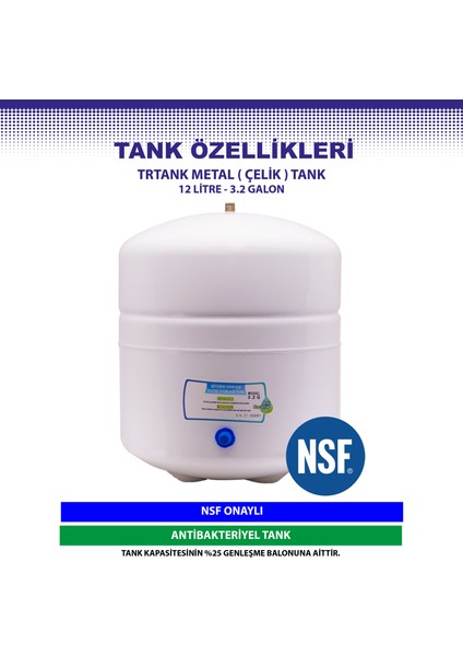 GRANDE 12 Aşamalı 12 Lt. Çelik Tanklı Kapalı Kasa Pompalı Su Arıtma Cihazı Özel Sarım Membran Filtre