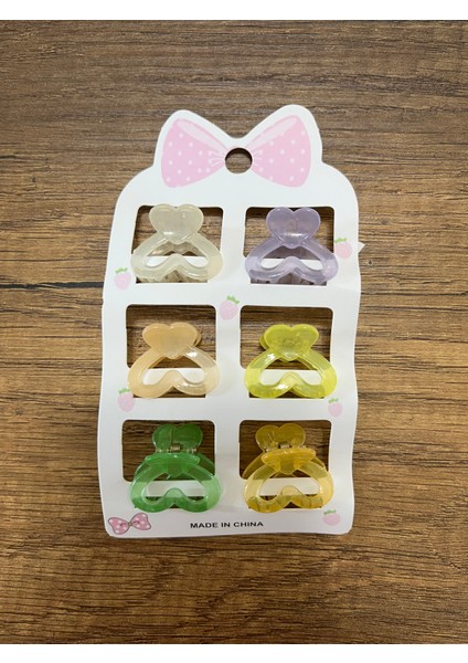 Kız Çocuk Kadın Kalp Figürlü 6'lı Mandal Toka Seti Küçük Kıskaçlı Toka Renkli Rengarenk