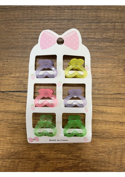 Kız Çocuk Kadın Kalp Figürlü 6'lı Mandal Toka Seti Küçük Kıskaçlı Toka Renkli Rengarenk modelleri