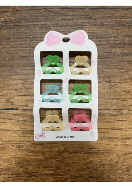 Kız Çocuk Kadın Kalp Figürlü 6'lı Mandal Toka Seti Küçük Kıskaçlı Toka Renkli Rengarenk indirimleri