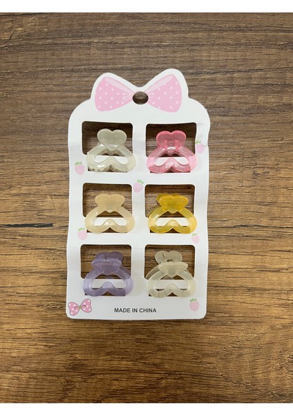 Kız Çocuk Kadın Kalp Figürlü 6'lı Mandal Toka Seti Küçük Kıskaçlı Toka Renkli Rengarenk