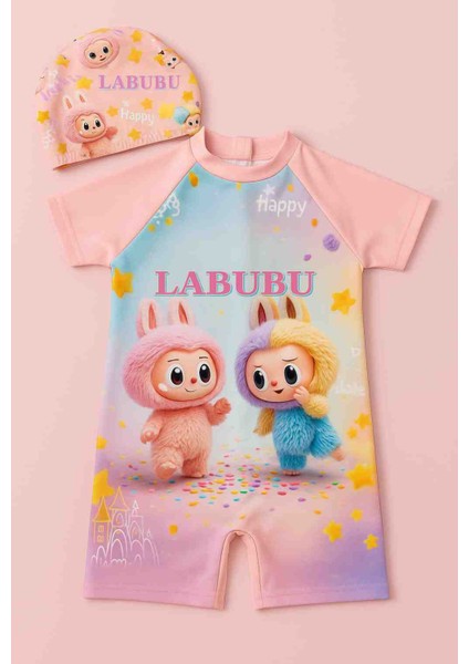 Kız Çocuk Labubu Desenli Boneli Mayo