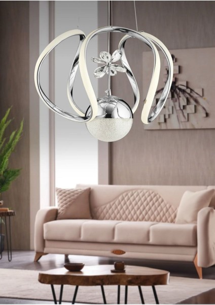 Luxora Model Krom Kaplama 3 Renk Metal Salon Mutfak Oturma Yatak Odası Modern LED Sarkıt Avize fiyatları
