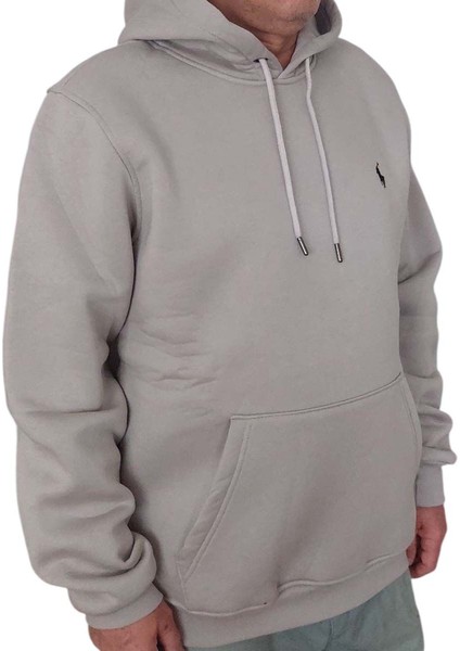 Erkek Kapüşonlu Bağcıklı Kanguru Cepli Taş Rengi Sweatshirt Esk-Plb