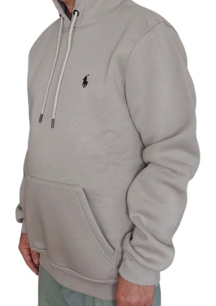 Erkek Kapüşonlu Bağcıklı Kanguru Cepli Taş Rengi Sweatshirt Esk-Plb