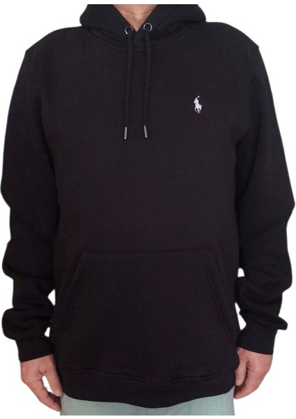 Erkek Kapüşonlu Bağcıklı Kanguru Cepli Siyah Sweatshirt Esk-Plb